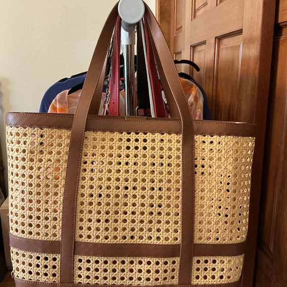 J. Crew Handbags - J. Crew Natural Faux Straw Tote with Brown Poly Trim